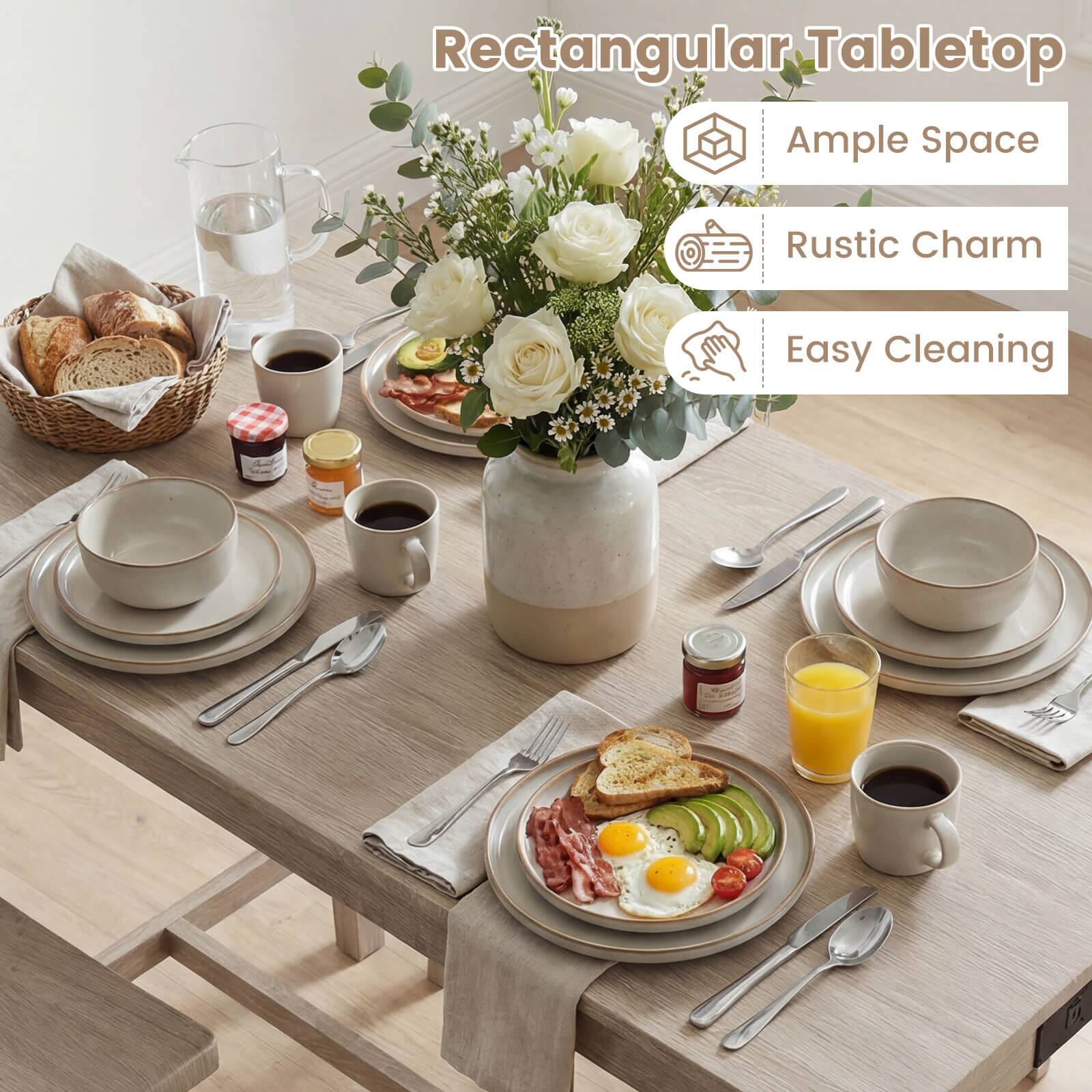 Rectangular Tabletop  
- Ample Space  
- Rustic Charm  
- Easy Cleaning