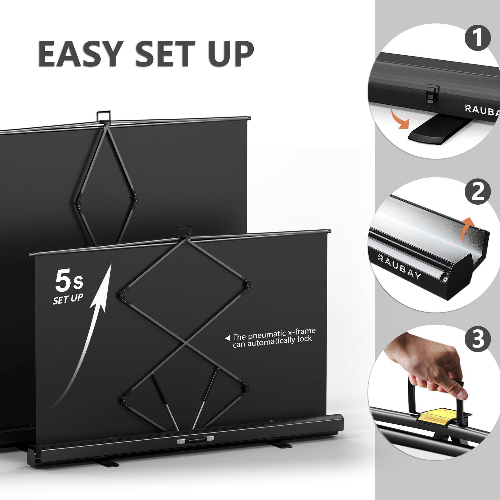 EASY SET UP
1 RAUBAY
2 5s SET UP
3 RAUBAY pneumatic x-frame The lock can automatically lock