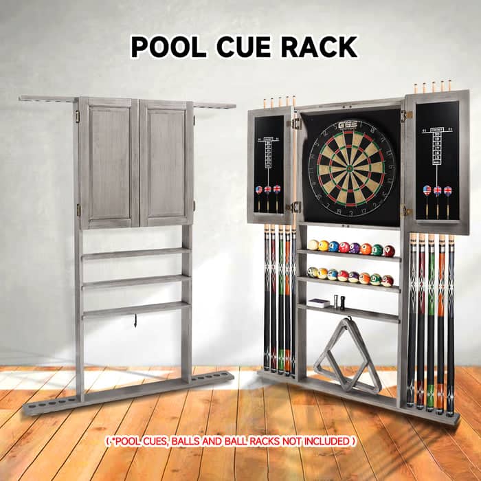 GSE Games & Sports Expert Wood 10 Billiard Pool Cue Rack & Dart