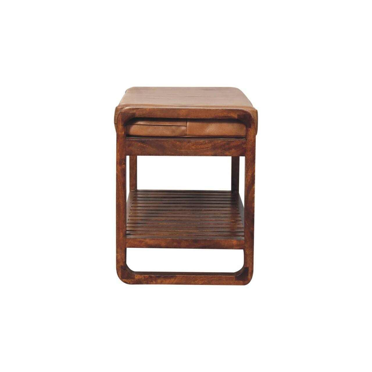 Alt View 5. Artisan Furniture - Artisan Furniture Solid Wood Small Buffalo Slatted Hallway Bench, Upholstered, 1 Shelf, Brown - Brown.