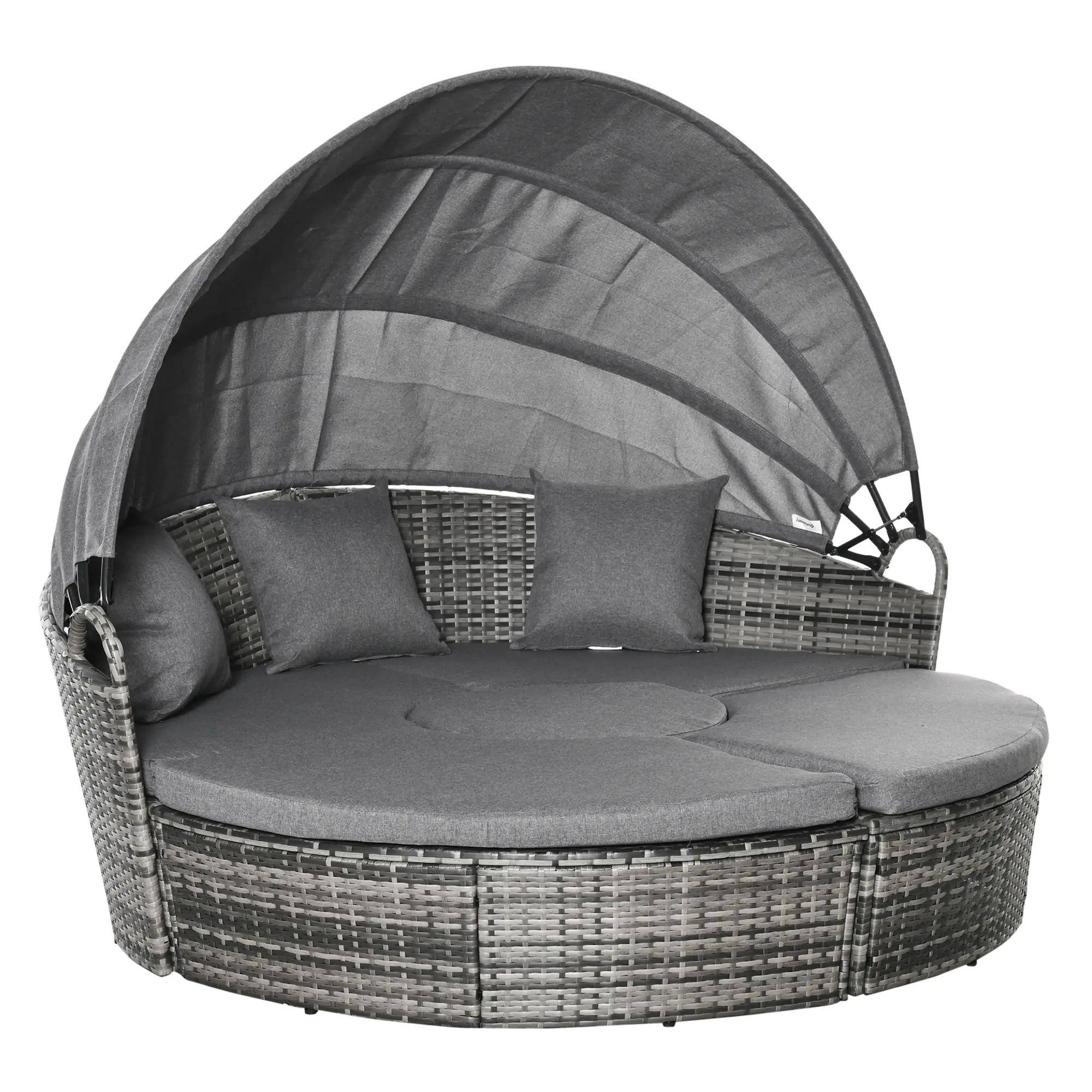 Alt View 7. Spaco - Spaco 4PC Round Convertible Daybed,Rattan Canopy Ottoman Teapoy,Weatherproof - Grey.