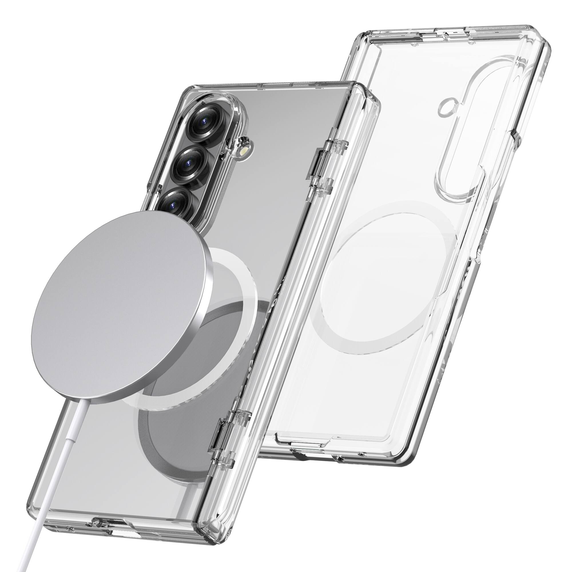 Angle. Dteck - Magnetic for Samsung Galaxy Z Fold8 Ultra Case with Screen Protector,Compatible with MagSafe,Full Body Hinge Protection - Clear.