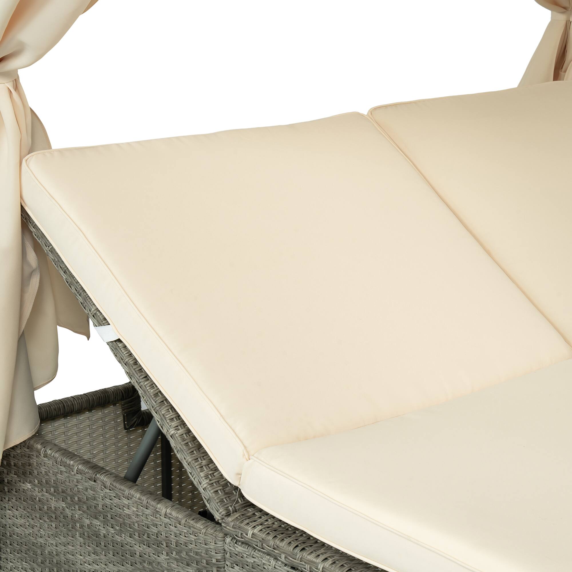 Alt View 5. Mondawe - Outdoor Adjustable Sun Lounger with Canopy, Recline and Removable Cushion - Beige.