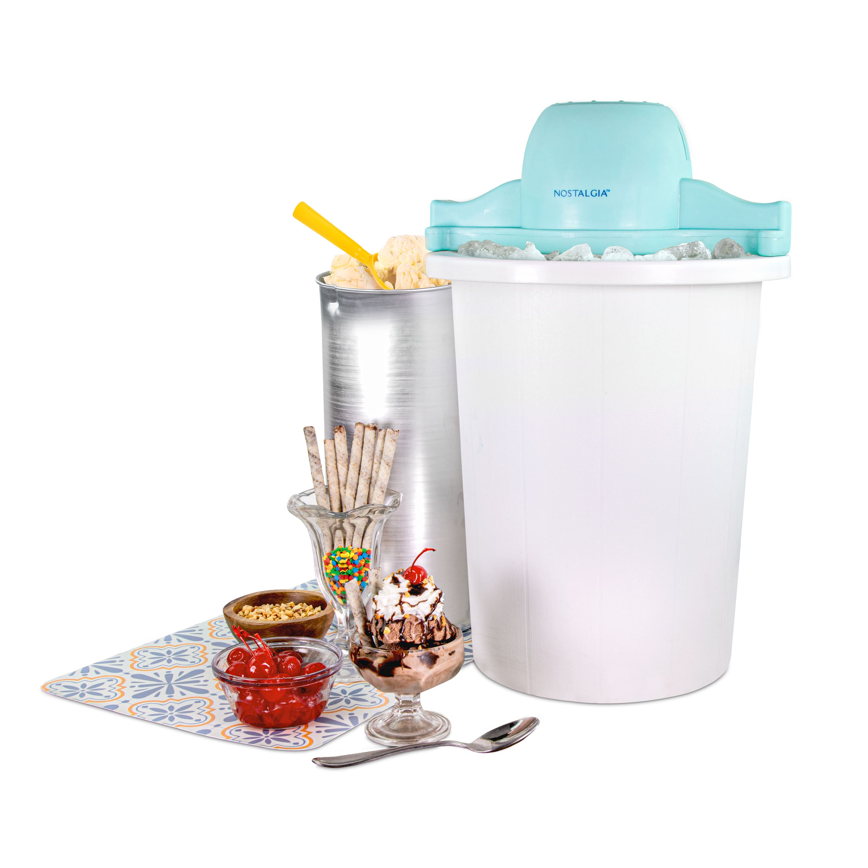Nostalgia - 6-qt. Parlor Electric Ice Cream Maker - Blue/White