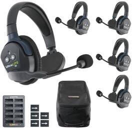 Eartec - UL5S UltraLITE Full Duplex Wireless Headset Communication for 5 Users - 5 Single Ear Headsets