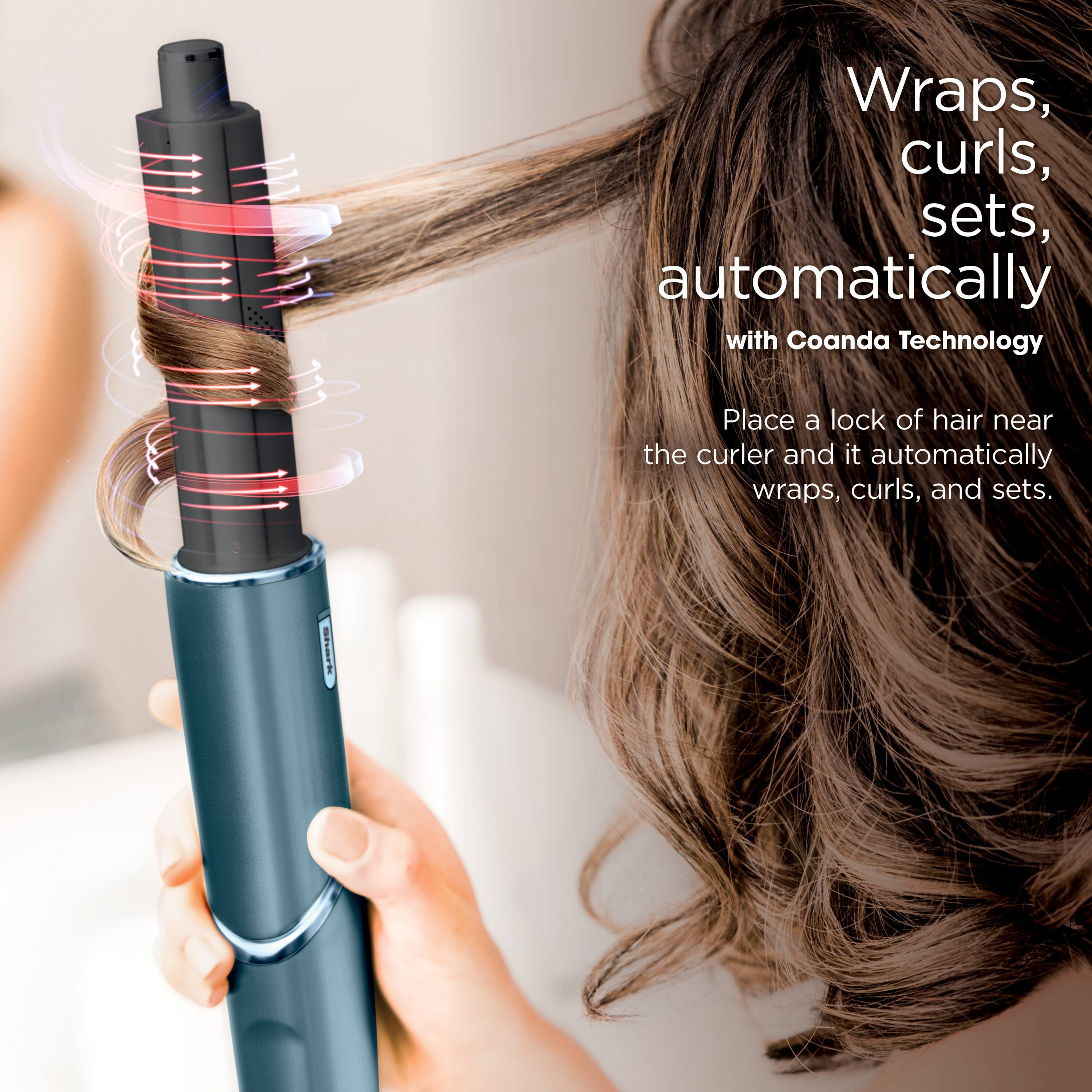 Wraps, curls, sets, automatically with Coanda Technology. Place a lock of hair near the curler and it automatically wraps, curls, and sets.