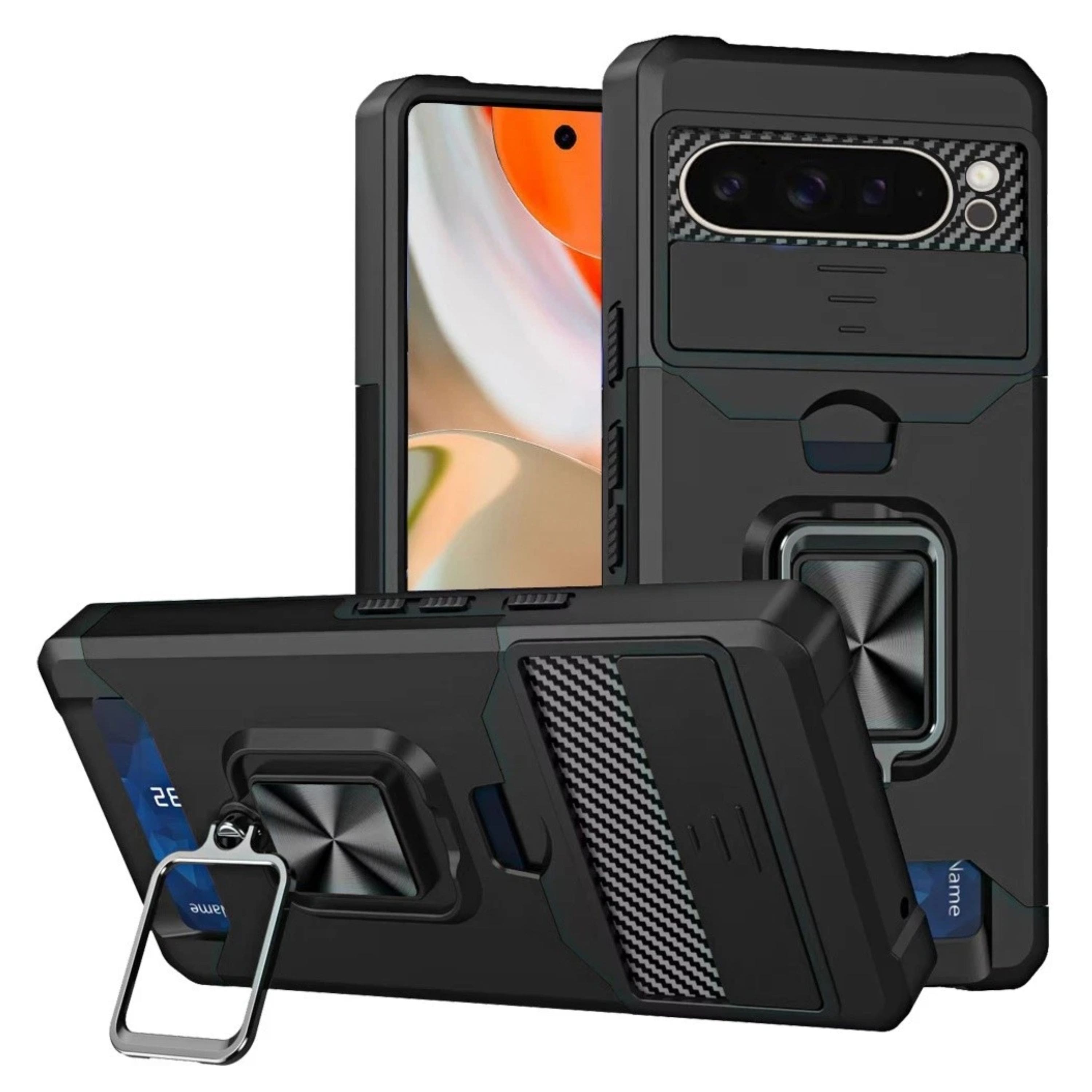 Kitcheniva - Multi-Use Card Holder Lens Cover Phone Case With Tempered Glass For Google Pixel 10 Pro XL - Black price history on PriceWatchPro