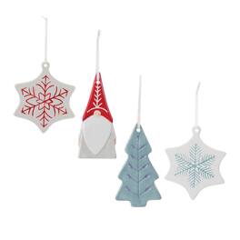 BreeBe - Etched Ceramic Tree Ornament (Set of 24) - Red, Blue, White