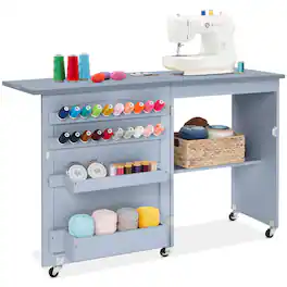 Best Choice Products - Sewing Machine Table & Desk w/ Craft Storage and Trays - Light Blue