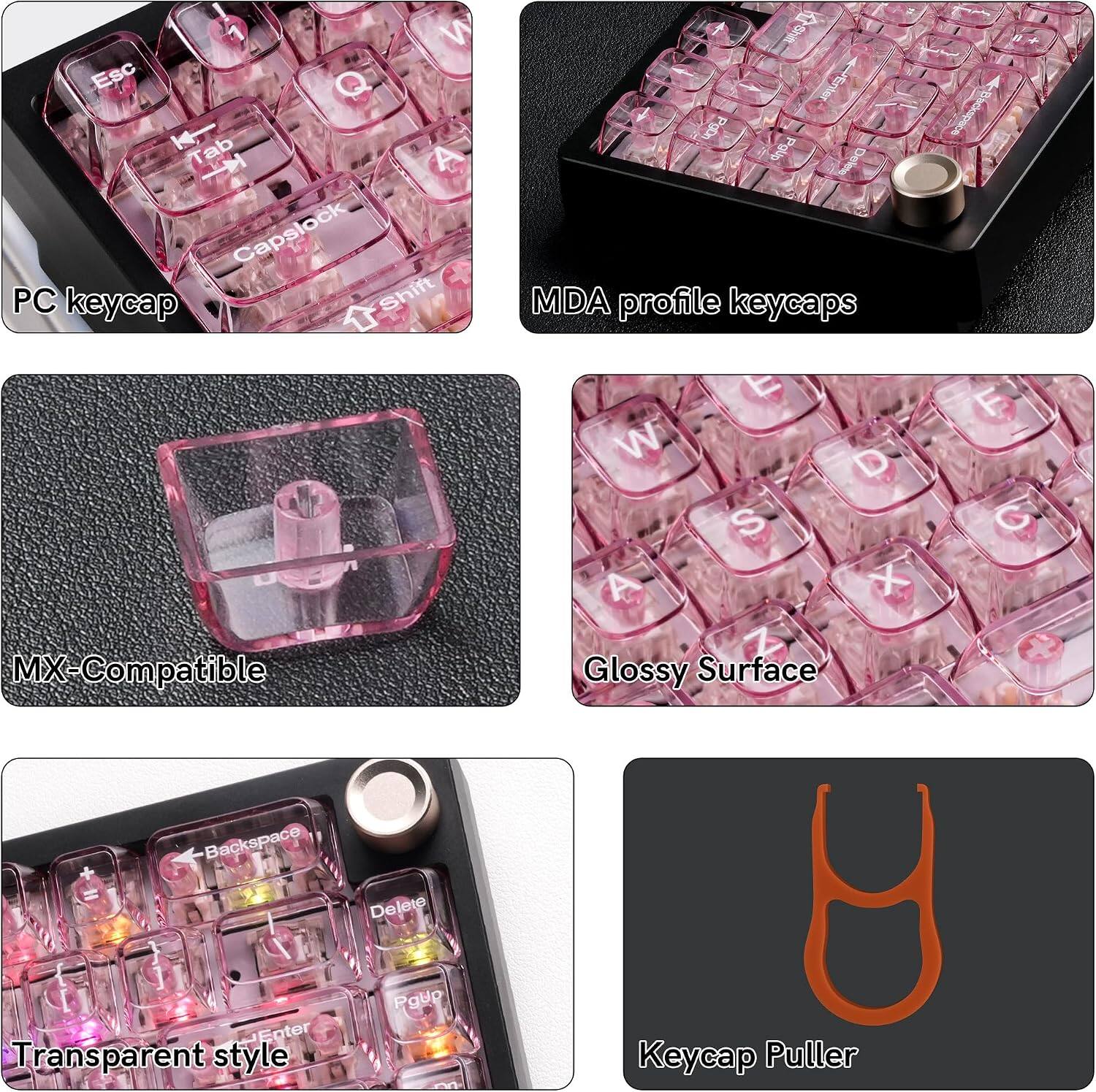 W Esc Q Tab A Capslock PC keycap Shift MX-Compatible  
PgDn PgUp Delete MDA profile keycaps D W D S A 4 Glossy Surface  
806701065-1  
Backspace  
Delete  
Enter Transparent style  
Pgup  
Keycap Puller