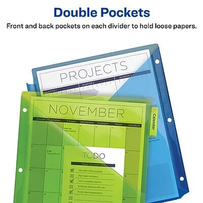 Double Pockets  
Front and back pockets on each divider to hold loose papers.

PROJECTS

NOVEMBER  
Calendar

TODO