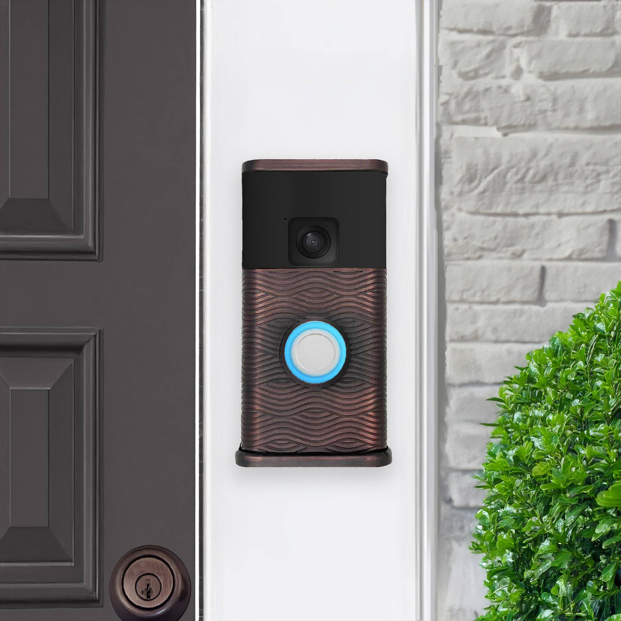 Alt View 3. Michael Healy - Waves Video Doorbell Cover (Ring Battery Doorbell 2024 Release) - Oiled Bronze.