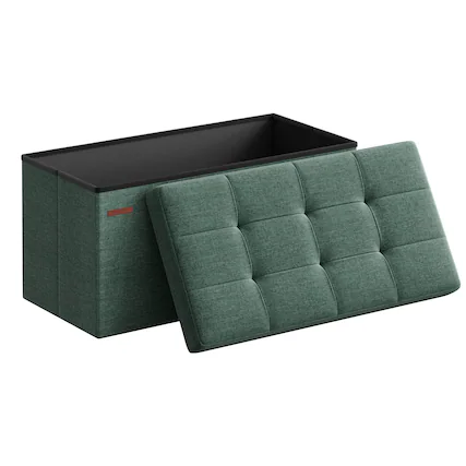 Front. Songmics Home - 76 cm Folding Storage Ottoman Bench, Ottoman Foot Rest, Storage Chest, Load 300 kg, for Living Room, Entryway - Retro Green.