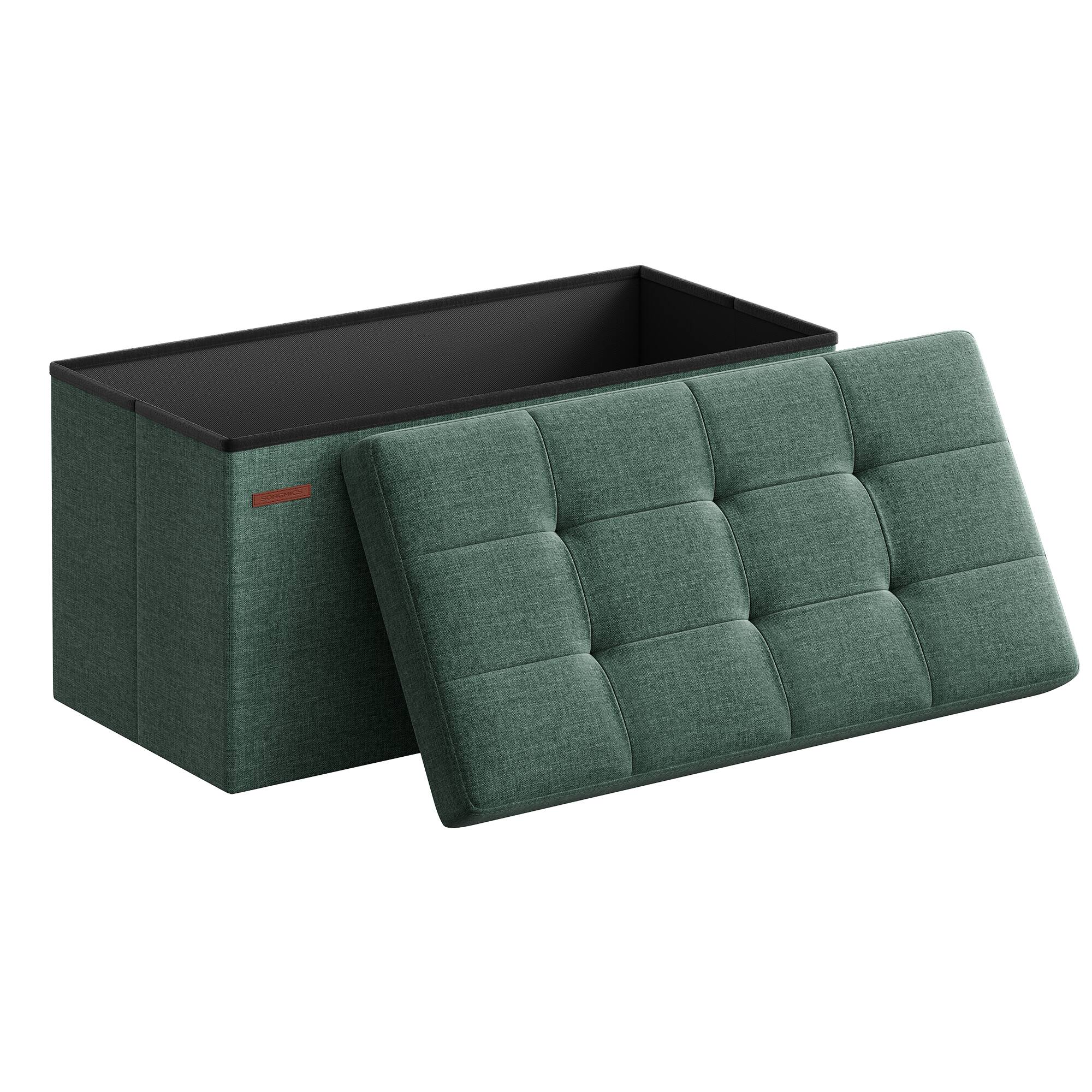Front. Songmics Home - 76 cm Folding Storage Ottoman Bench, Ottoman Foot Rest, Storage Chest, Load 300 kg, for Living Room, Entryway - Retro Green.