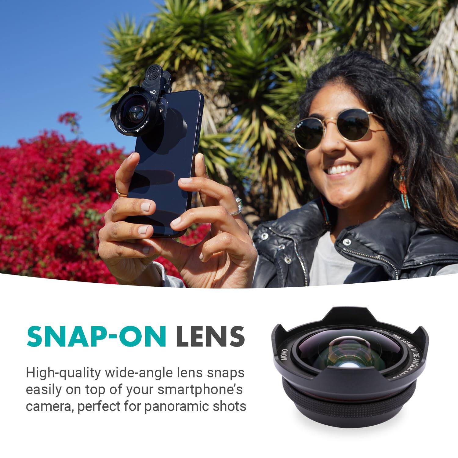 SNAP-ON LENS

High-quality wide-angle lens snaps easily on top of your smartphone's camera, perfect for panoramic shots