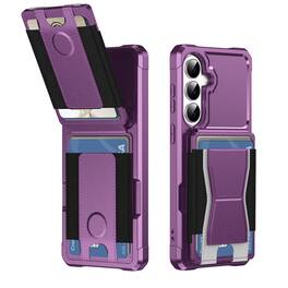 Dteck - Rugged Wallet Case for Samsung Galaxy A37 5G, Shockproof Protective Cover with Elastic Card Holder and Kickstand - Purple