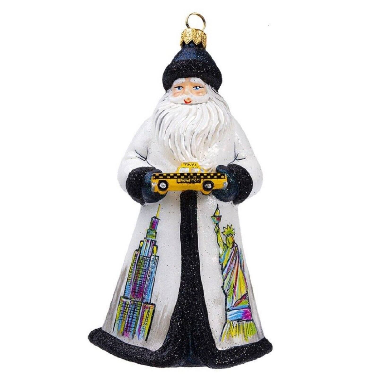 Front. Joy to the World Collectibles - Joy to the World Glitterazzi New York Santa with Taxi Cab Polish Glass Christmas Ornament - Multicolor.