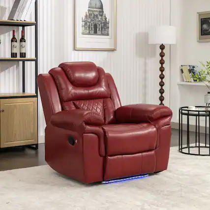 Front. TinyHomie - Home Theater Seating Manual Recliner Chair with LED Light Strip for Living Room Bedroom Wine Red - Red.