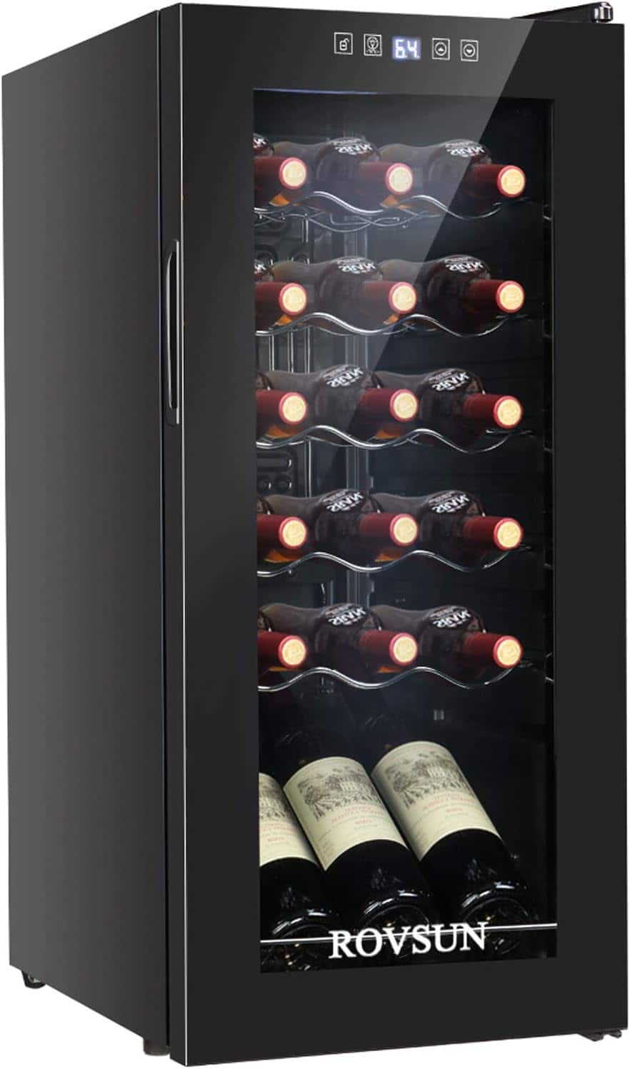 Winado - 18 Bottle Wine Fridge, Freestanding Compressor Wine Cooler Refrigerator, Beverage Wine Chiller with Digital Temperature - Black