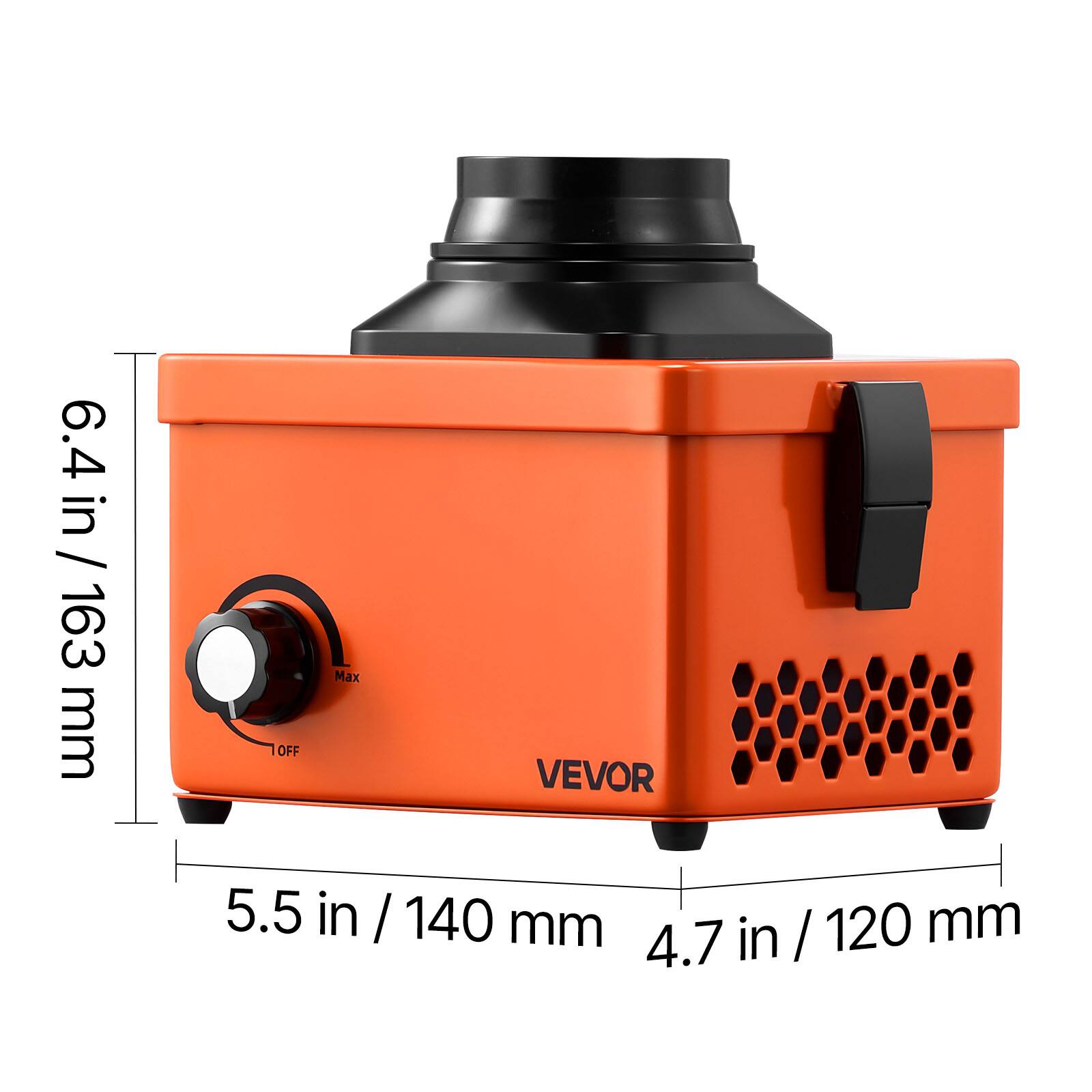 6.4 in / 163 mm  
5.5 in / 140 mm  
4.7 in / 120 mm  

VEVOR