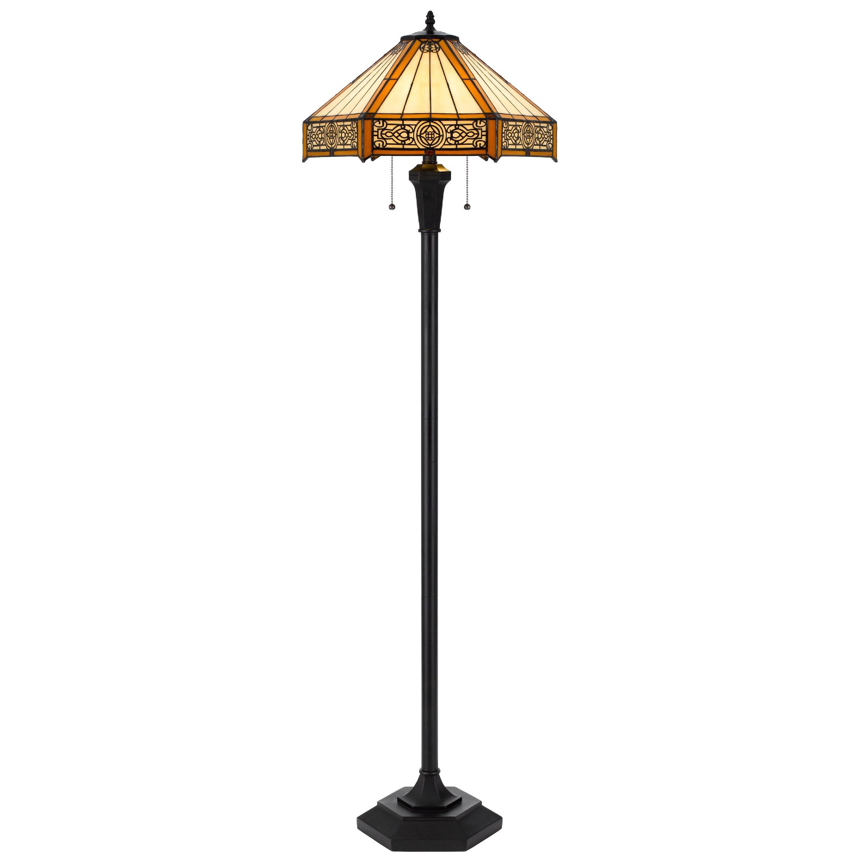 Front. Manhattan Lane - Eli 60 Inch Floor Lamp, Hexagonal Tiffany Style Shade, Dual Light.