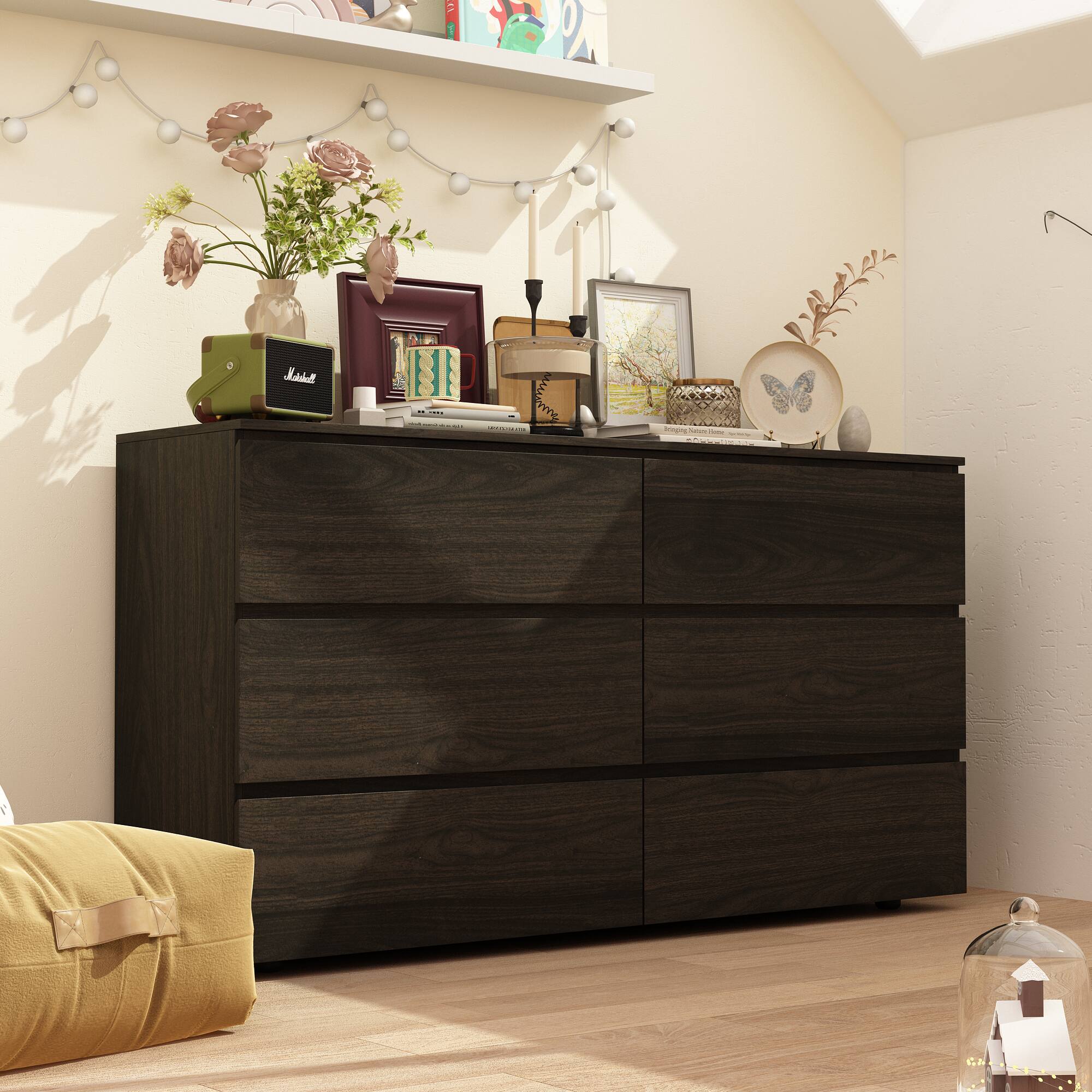 Alt View 7. FUFU & GAGA - FUFU&GAGA 6 - Drawer Horizontal Dresser – Brown, Stylish Bedroom & Living Room Organizer - Brown.