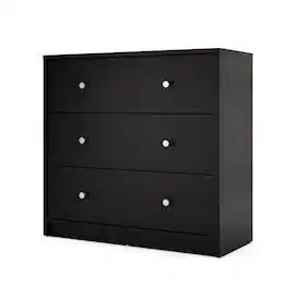 FurniFact - 3 Drawer Dresser - Compact Small Chest of Drawers for Bedrooms - Black