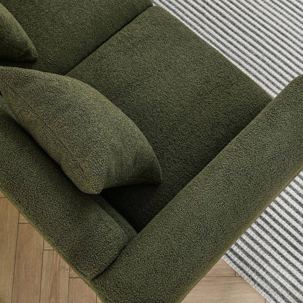 Left. Kadyn - 81" 3-Seater Sectional Sofa, Oversized Teddy Fabric with Deep Seating and 3 Accent Pillows, Green - Green.