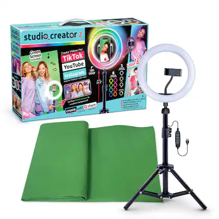 studio_creator 2
Green Screen Included!
Create Videos For:
- TikTok
- YouTube
- Instagram
- Snapchat - Facebook - other apps!
Go from Green Screen to a custom background!
8 COLOR MODES
12 LIGHT TM
8" LED RING LIGHT WITH 12 MODES
SMARTPHONE HOLDER
GREEN SCREEN INCLUDED!
31.5"
Create Videos
#fyp
LIGHT
8 COLOR MODES
12 LIGHT TM
8" LED RING LIGHT WITH 12 MODES
SMARTPHONE HOLDER
GREEN SCREEN INCLUDED!
31.5"
Create Videos
#fyp
LIGHT
8 COLOR MODES
12 LIGHT TM
8" LED RING LIGHT WITH 12 MODES
SMARTPHONE HOLDER
GREEN SCREEN INCLUDED!
31.5"
Create Videos
#fyp
LIGHT
8 COLOR MODES
12 LIGHT TM
8" LED RING LIGHT WITH 12 MODES
SMARTPHONE HOLDER
GREEN SCREEN INCLUDED!
31.5"
Create Videos
#fyp
LIGHT
8 COLOR MODES
12 LIGHT TM
8" LED RING LIGHT WITH 12 MODES
SMARTPHONE HOLDER
GREEN SCREEN INCLUDED!
31.5"