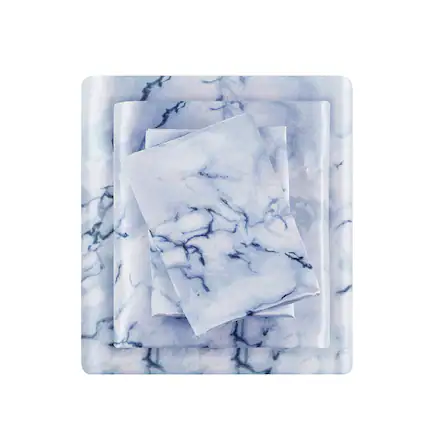 Front. Gracie Mills - Gracie Mills Emeline Animal Printed Wrinkle Free Satin Sheet Set - Blue Marble.