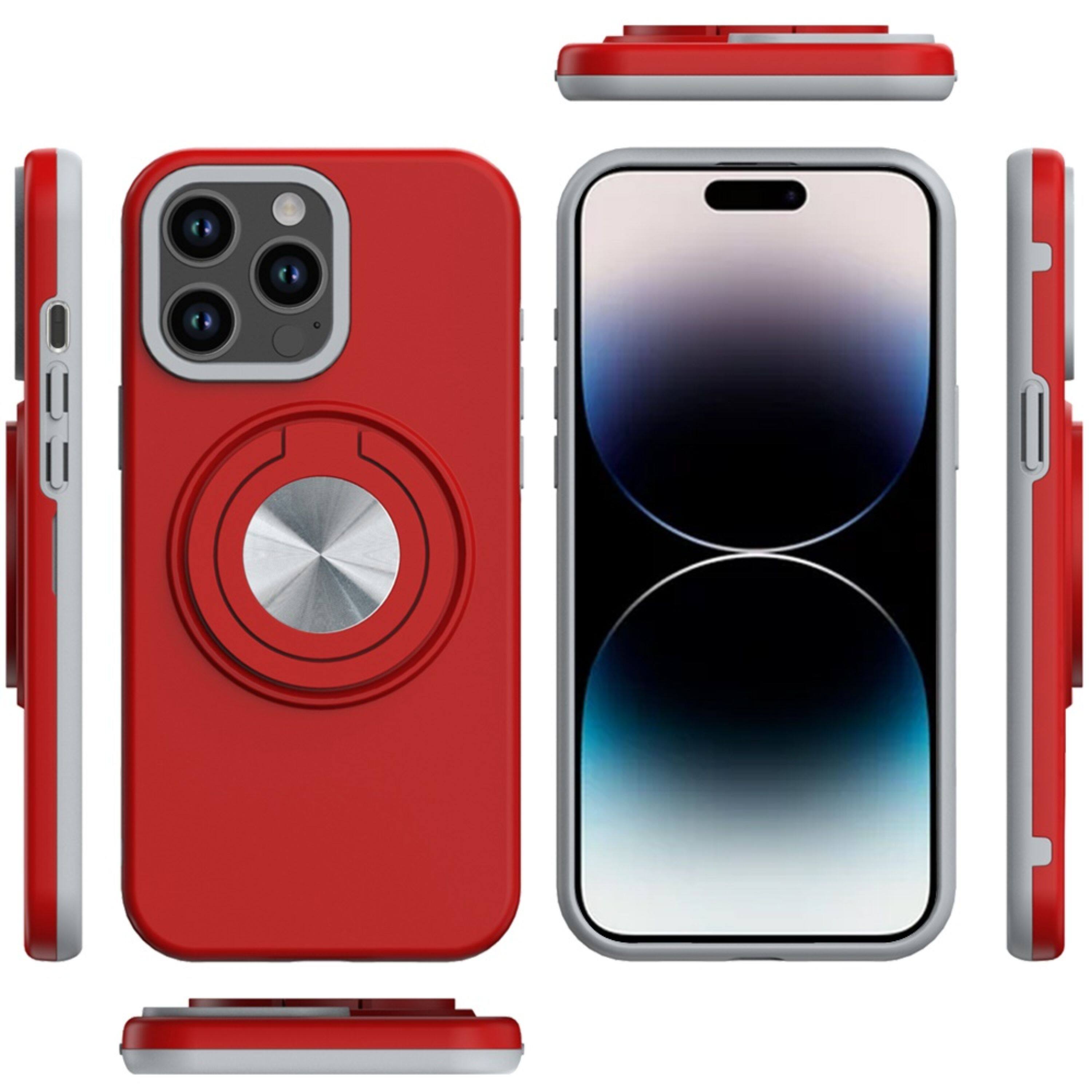 Angle. Kitcheniva - Rugged 360 Ring Stand Case For iPhone 14 Pro Max Red - Red.