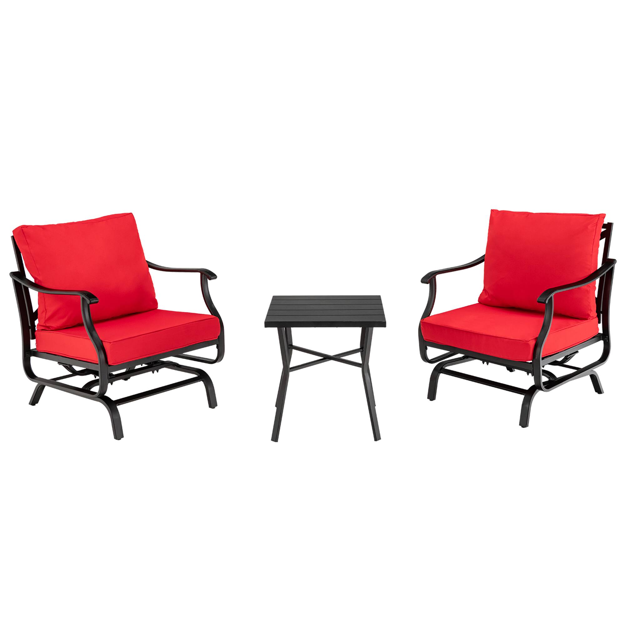 Alt View 9. Gymax - Gymax 3PCS Outdoor Rocking Chair Set Patio Conversation Bistro Set w/ Red Cushions - Red.