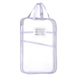 Unique Bargains - Mesh Zipper Pouch 12.4x9.3 Inch Transparent Multi-layer A4 File Organizer with Handle and Support Rod for Home - Purple