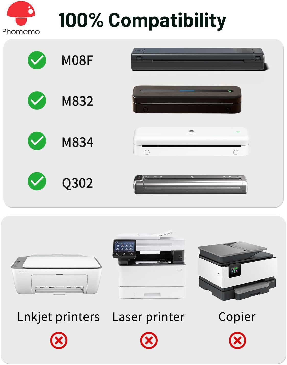 100% Compatibility Phomemo M08F M832 M834 Q302 - Inkjet printers Laser printer Copier