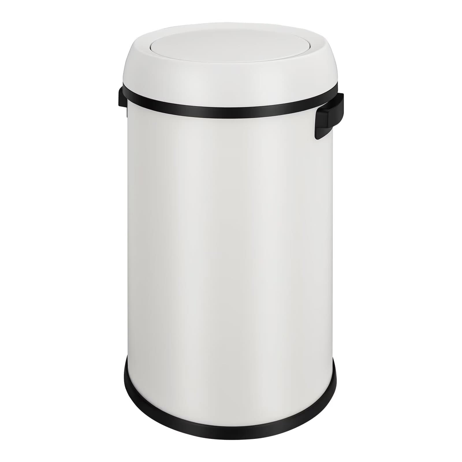 Jojoka - 17 Gallon Stainless Steel Swing Top Trash Can, Commercial Grade Round Garbage Bin for Outdoor & Indoor Use - White