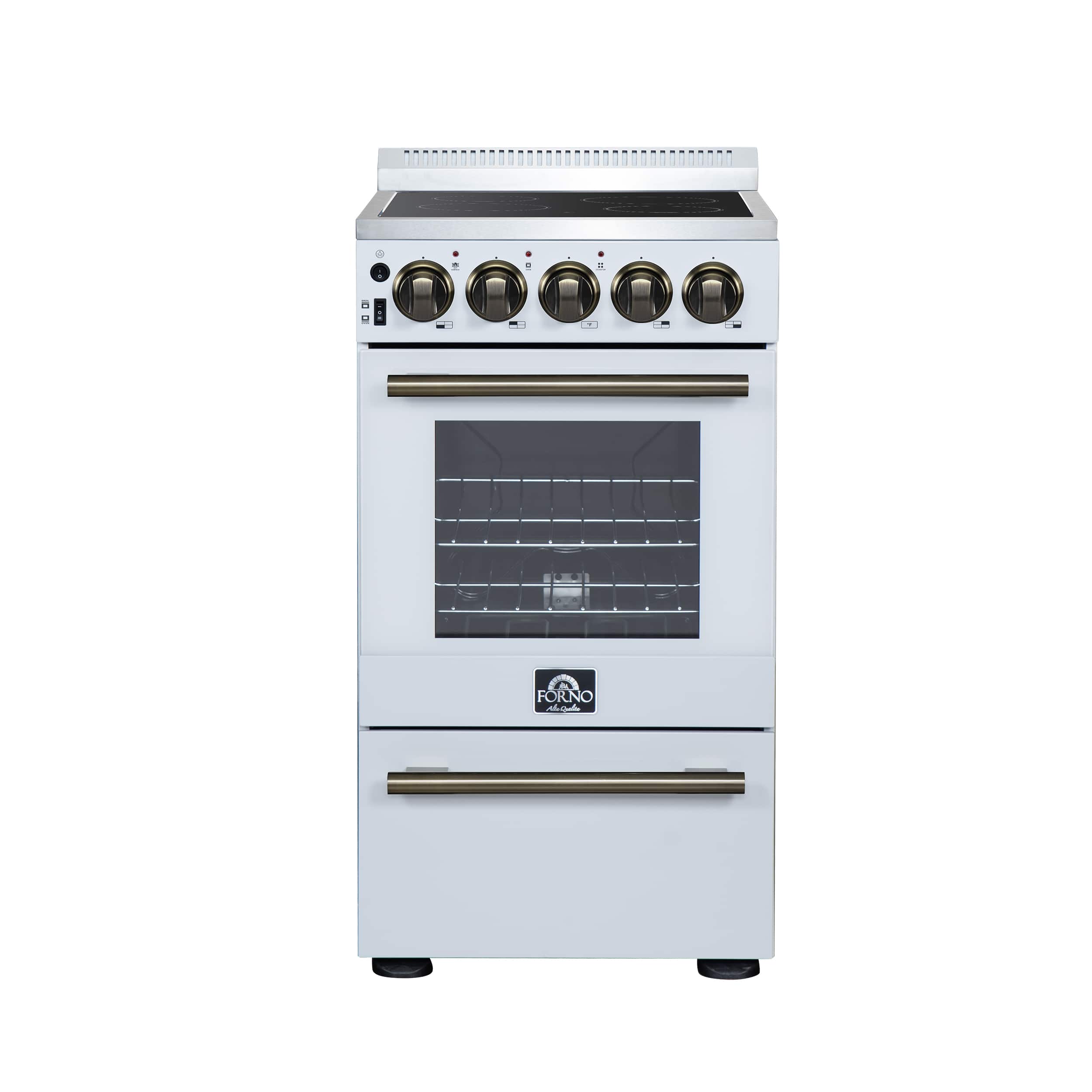 Forno Appliances - Pallerano 2.05 Cu. Ft. Freestanding Electric Range with Antique Brass Accessories - White - Front_Zoom