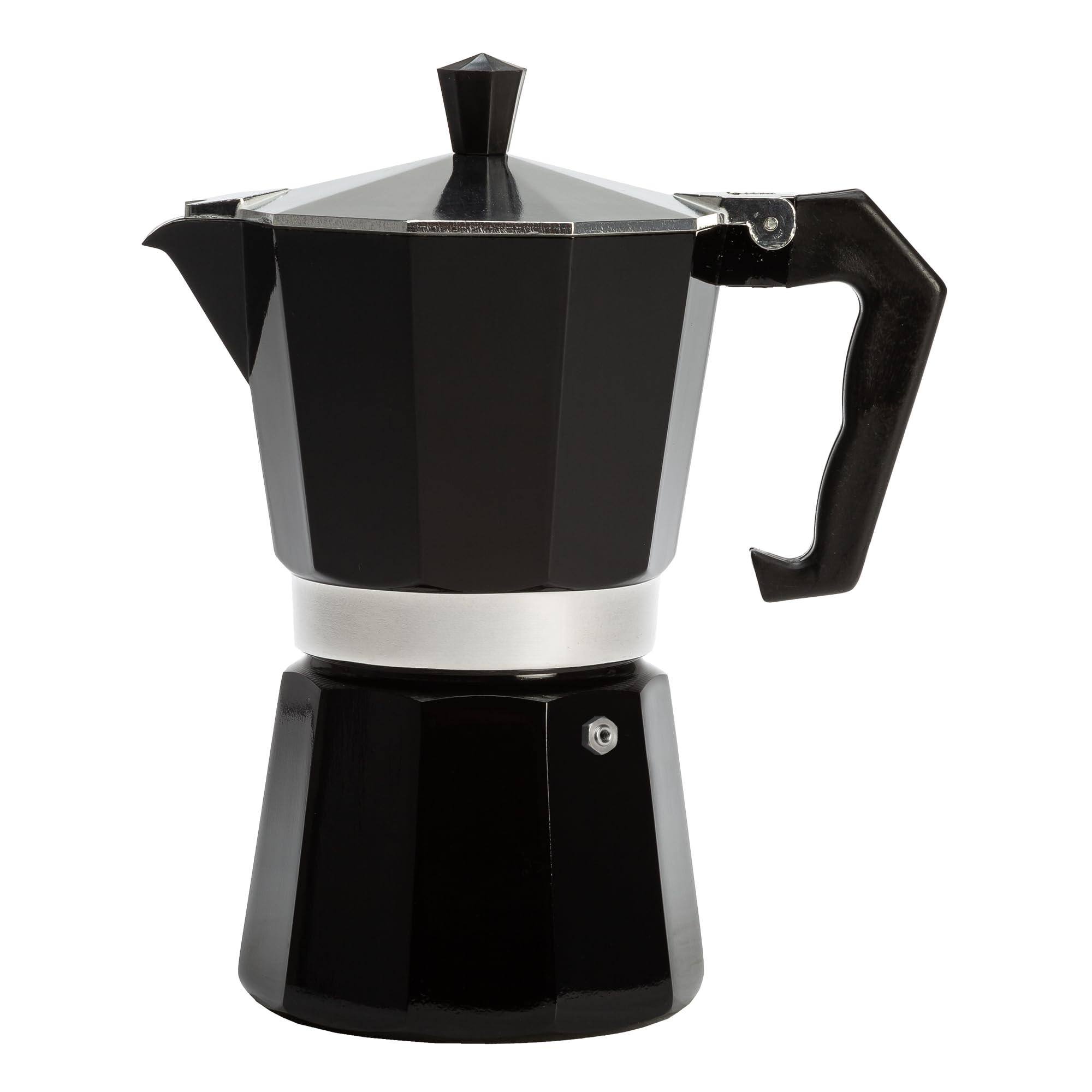 Front. Dapper Styles - Classic Stovetop Espresso And Coffee Maker Moka Pot For Italian Cuban Cafe Brewing Greca Cafeteras 6 Cups - Black-6 Cup.