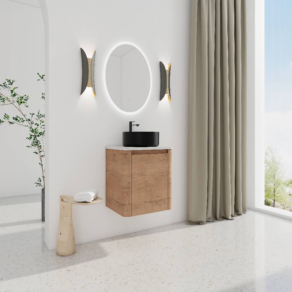Back. Loheer - Loheer 24 inch wall mounted bathroom vanity with ceramic art sink, imitative oak - Imitative Oak.