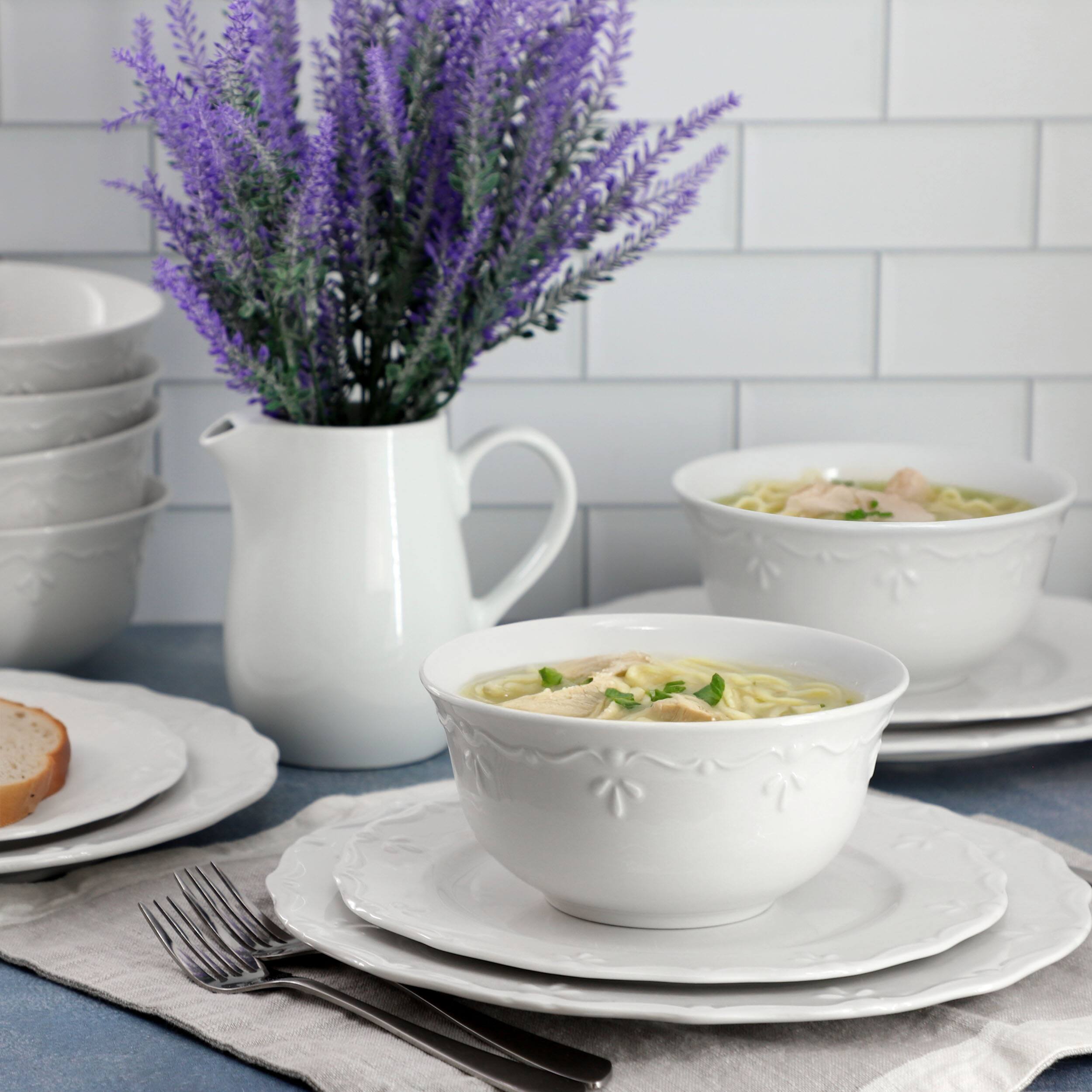 Alt View 6. Elama - Elama Henryi 18 Piece Porcelain Dinnerware Set in White - White.