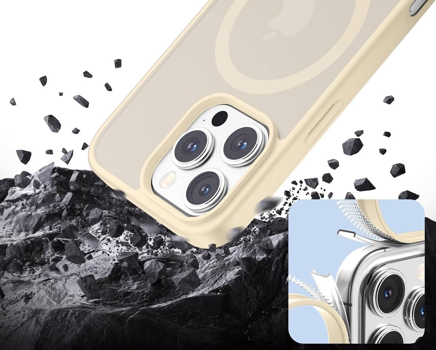 Alt View 1. FINEAK - iPhone 16 Pro Max Case-Magnetic Matte Military Drop Protection - Antique White.