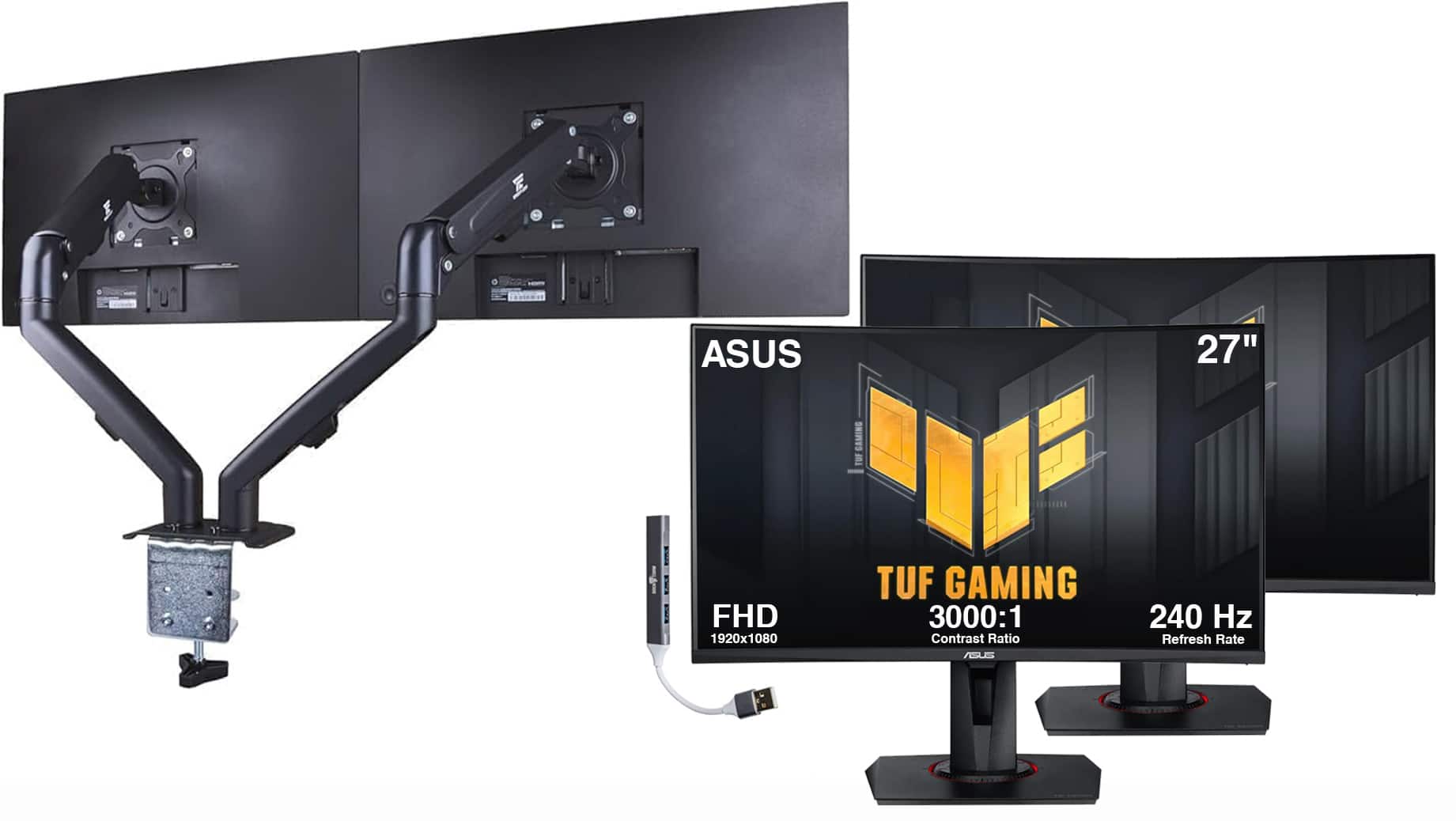 ASUS - TUF 27" FHD VA Gaming Monitor, 1ms Response Time, Anti-Glare, HDMI 2 Pack w/DKZ Hub & Ergoflexy Dual Mount Arms - Black
