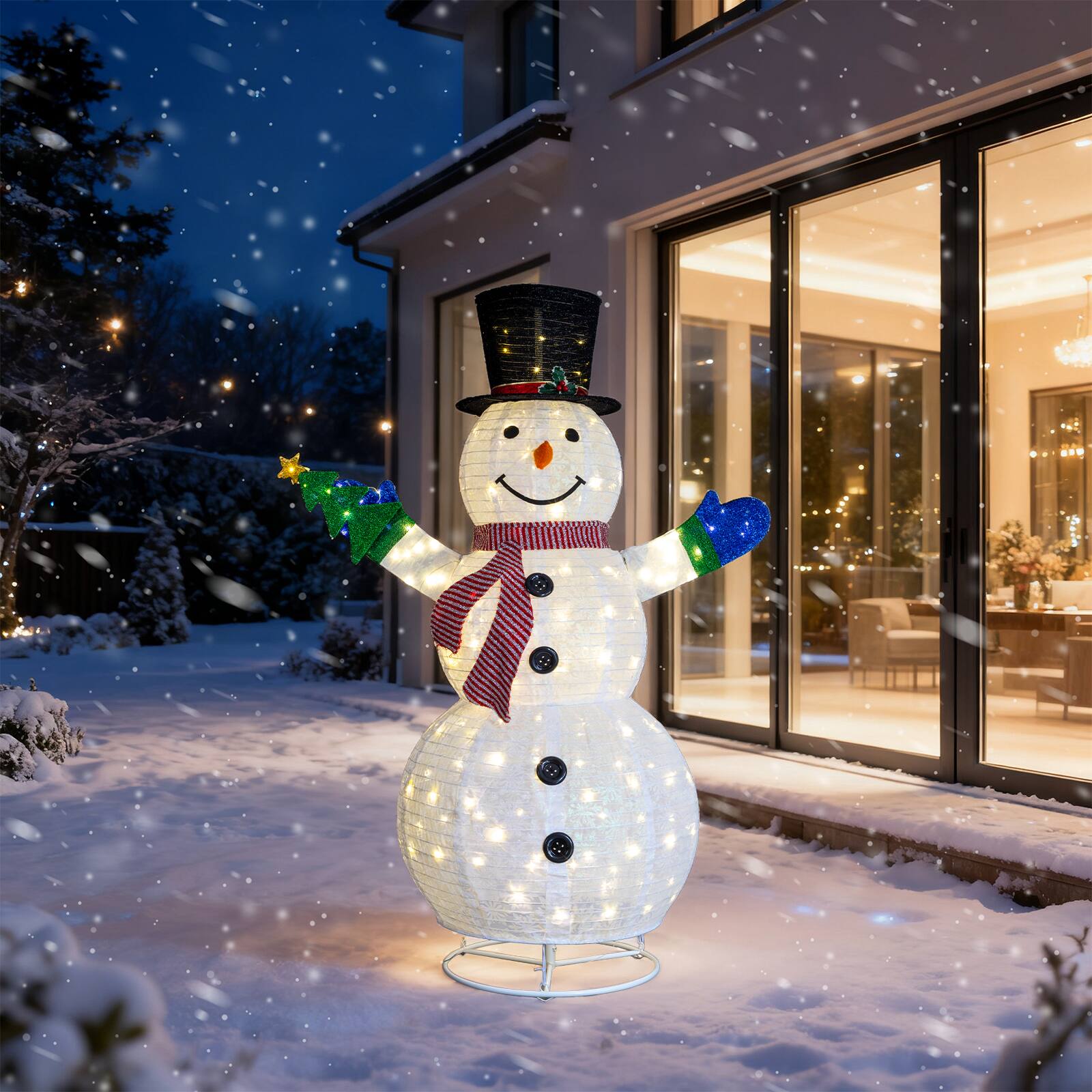 Alt View 8. Winado - 5.7 FT Christmas Snowman Holding Christmas Tree with Lights for In/Outdoor Holiday Party Decoration - White.