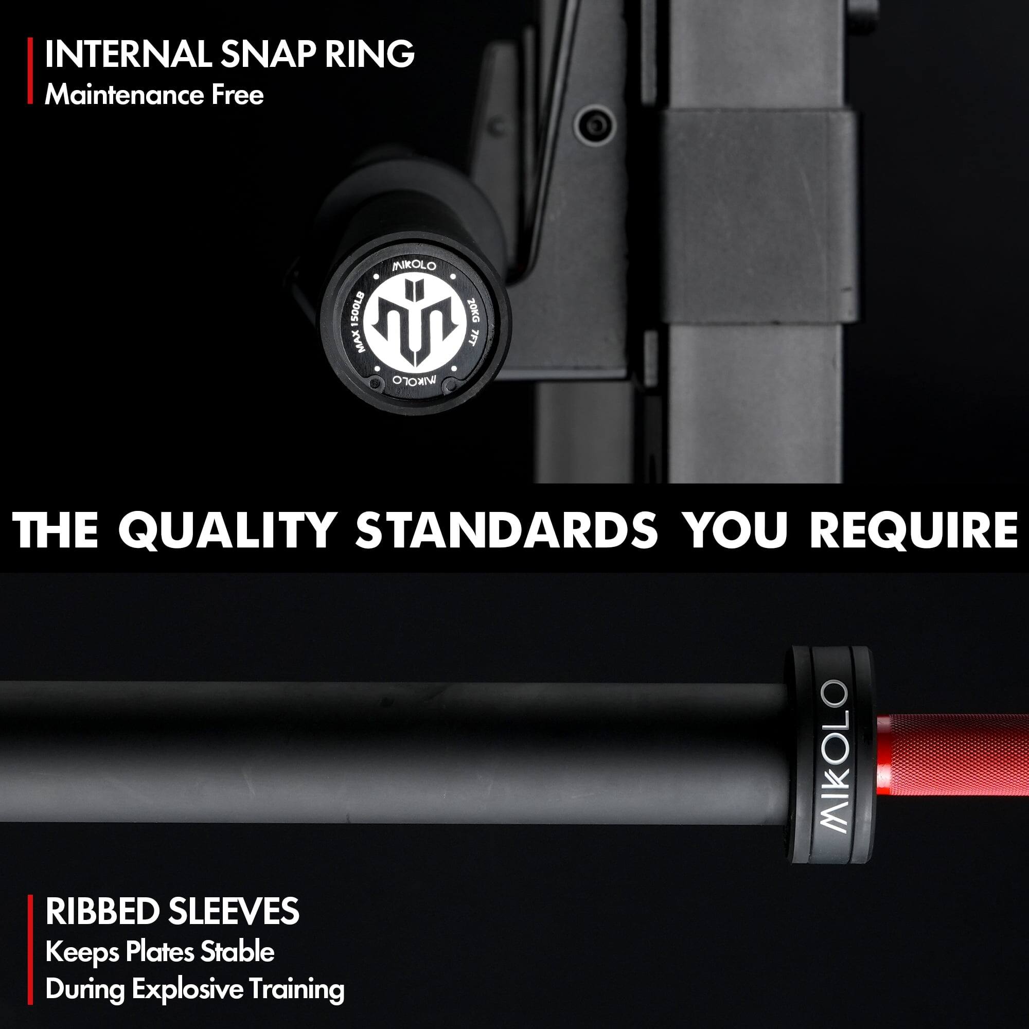 INTERNAL SNAP RING  
Maintenance Free  

THE QUALITY STANDARDS YOU REQUIRE  

RIBBED SLEEVES  
Keeps Plates Stable During Explosive Training