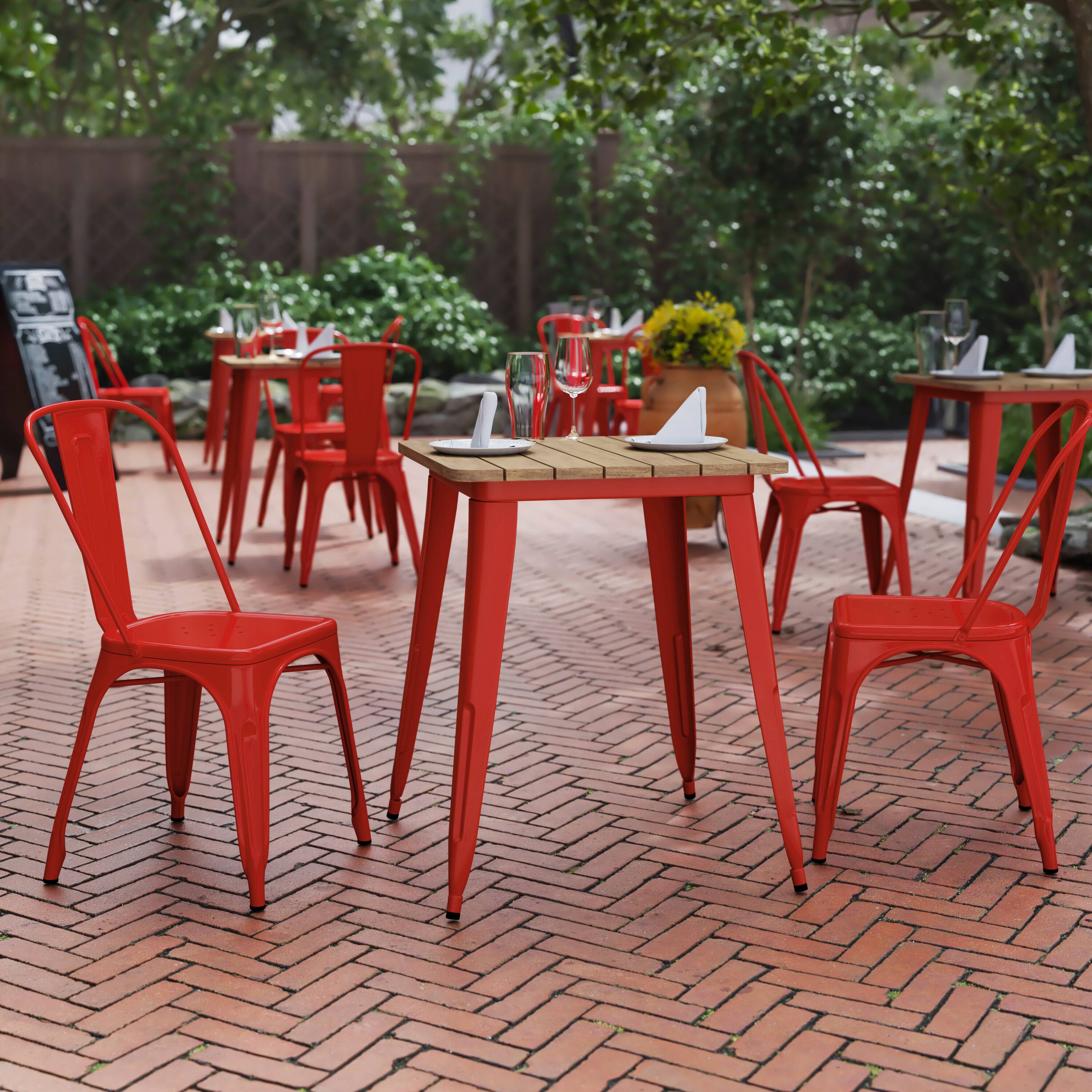Alt View 1. Flash Furniture - Declan Commercial Grade Indoor/Outdoor Dining Table, 23.75" Square All Weather Brown Poly Resin Top with Red Steel Base - Red.