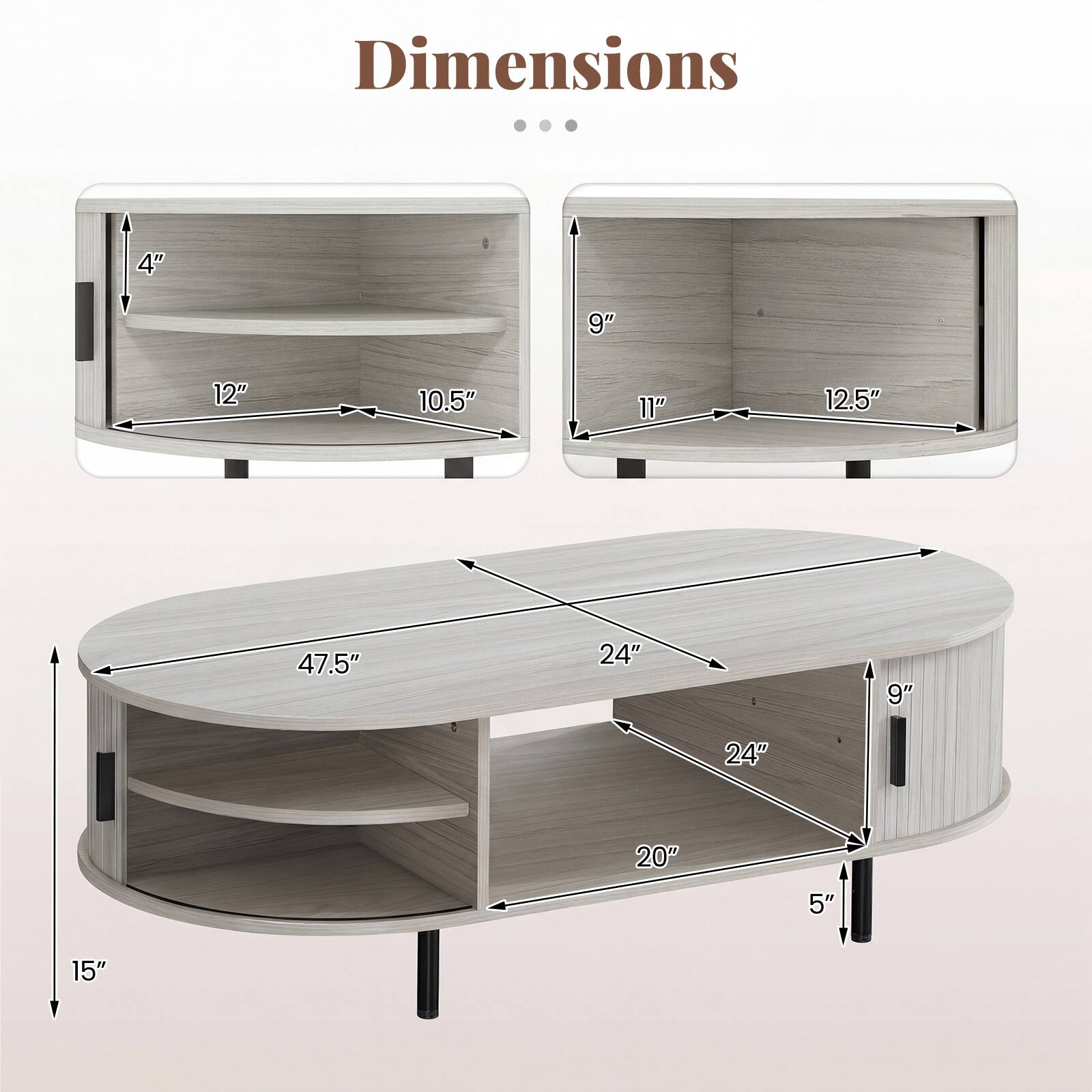 Dimensions: 4" 9" 12" 10.5" 11" 12.5" 47.5" 24" 9" 24" 20" 5" 15"