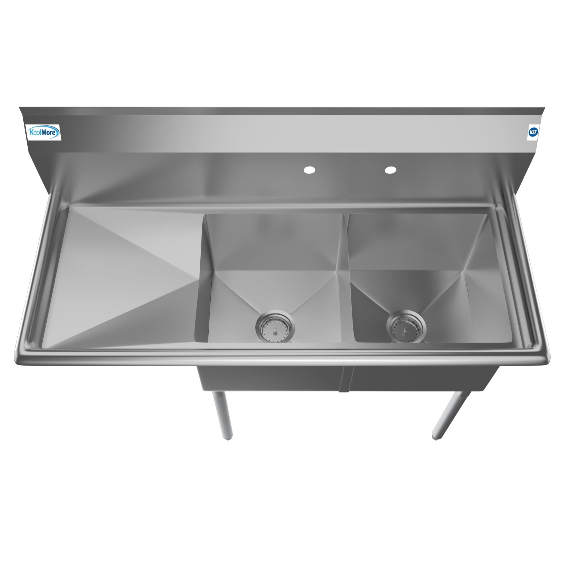 Left. Koolmore - 48 in. Two Compartment Stainless Steel  Sink with 2 Drainboards, Bowl Size 15"x 15"x 12" SB151512-15L3. - Stainless Steel.