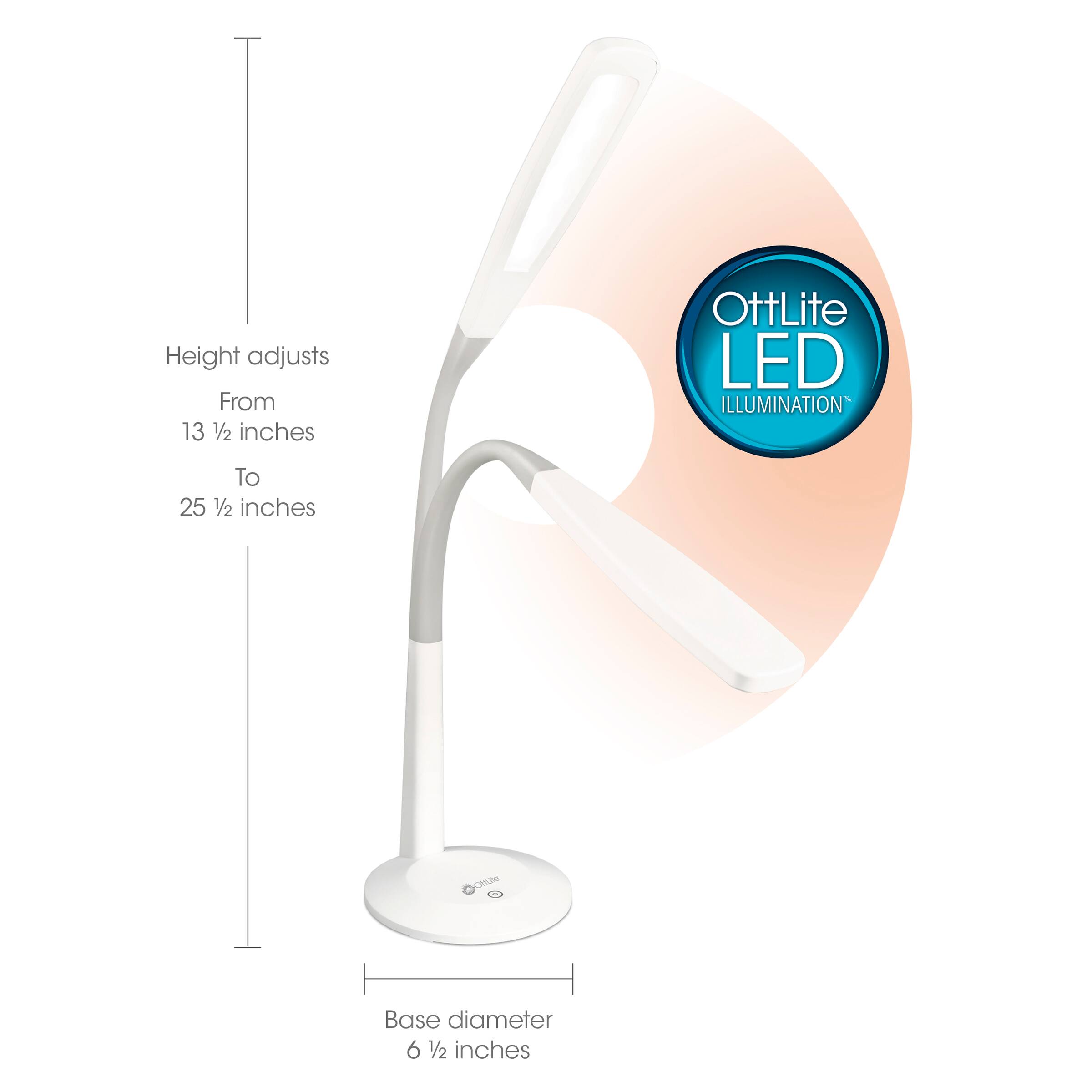 Height adjusts from 13 1/2 inches to 25 1/2 inches. Base diameter is 6 1/2 inches.
