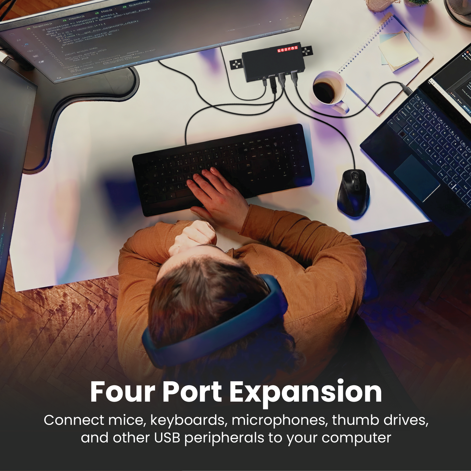 Four Port Expansion

Connect mice, keyboards, microphones, thumb drives, and other USB peripherals to your computer