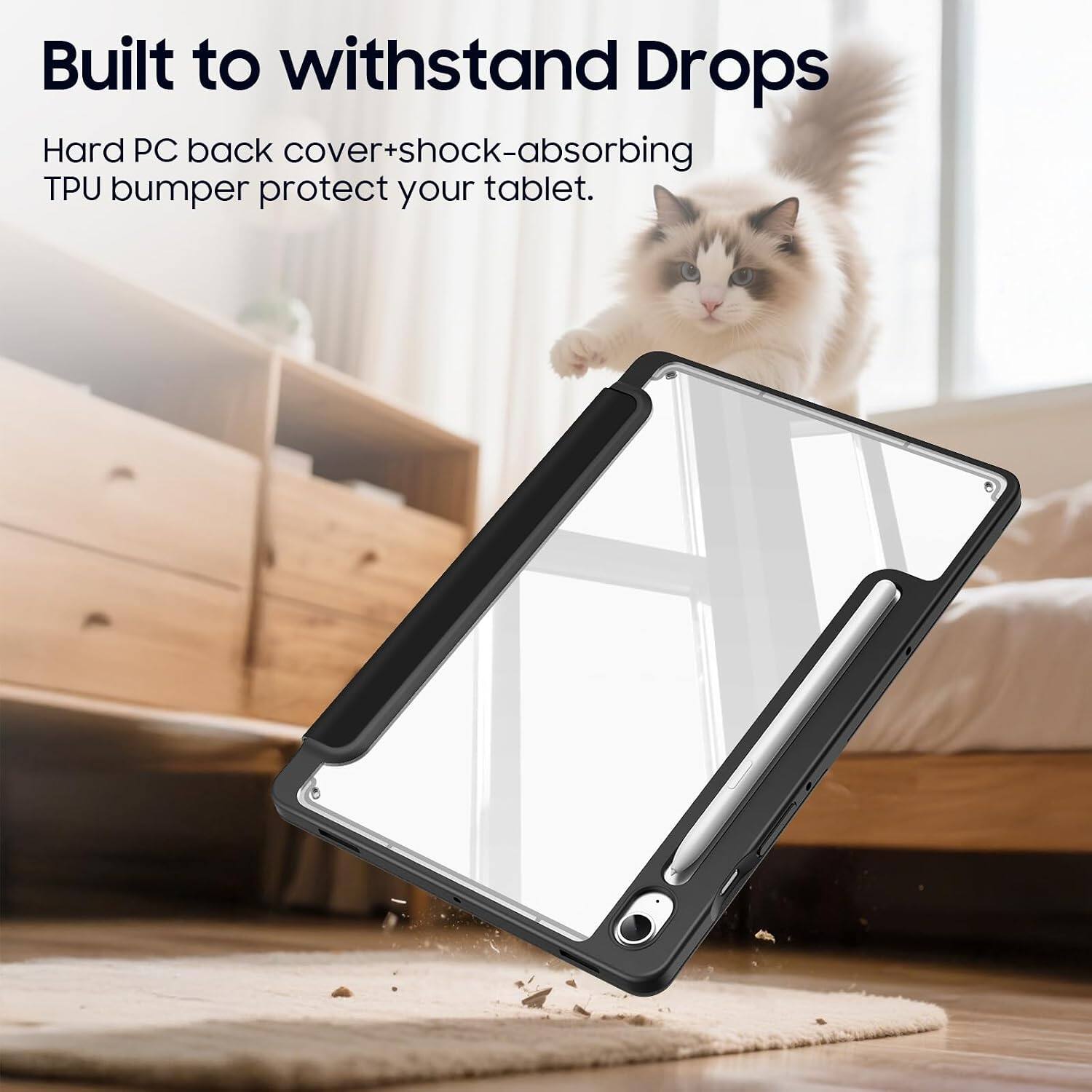 Built to withstand Drops  
Hard PC back cover+shock-absorbing TPU bumper protect your tablet.