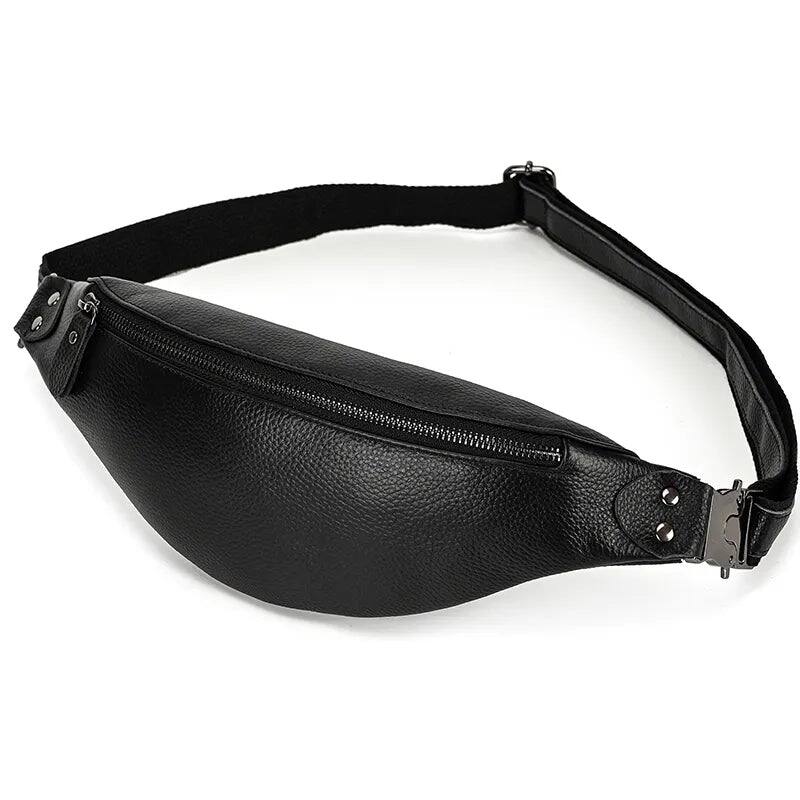 Left. Steel Horse Leather - The Walcott Leather Waist Bag | Black Leather Fanny Pack - Black.